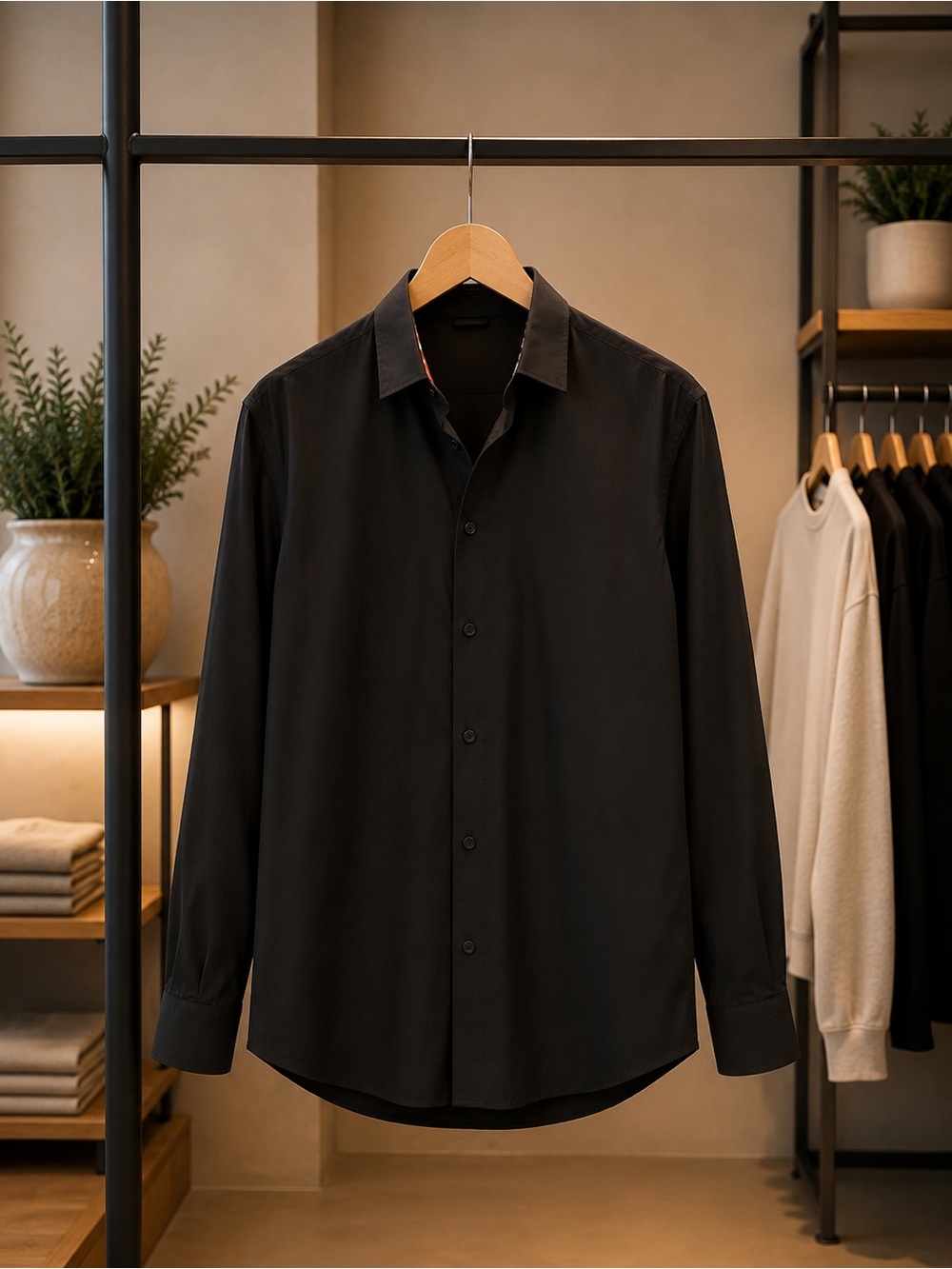 DKNY Men's Black Long Sleeve Dress Shirt - Spread Collar